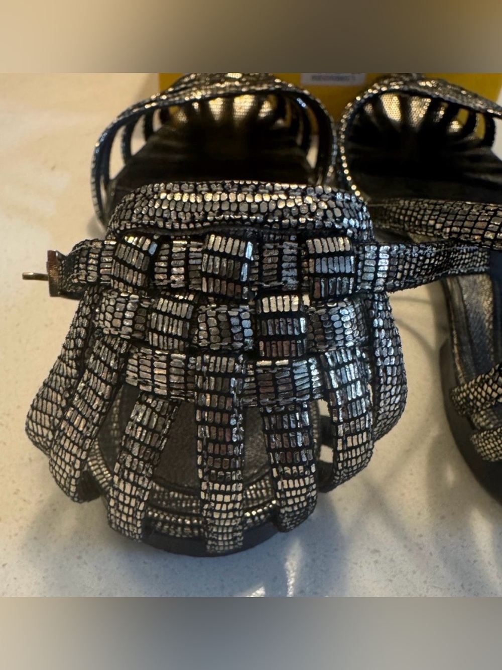 Fendi Black and Silver Woven Leather Ankle-Strap Sandals - Picture 4 of 9